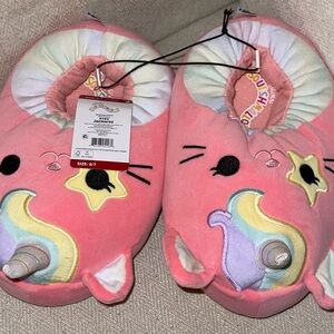 Squishmallows Pink Unicorn Plush Slippers with Rainbow Horns